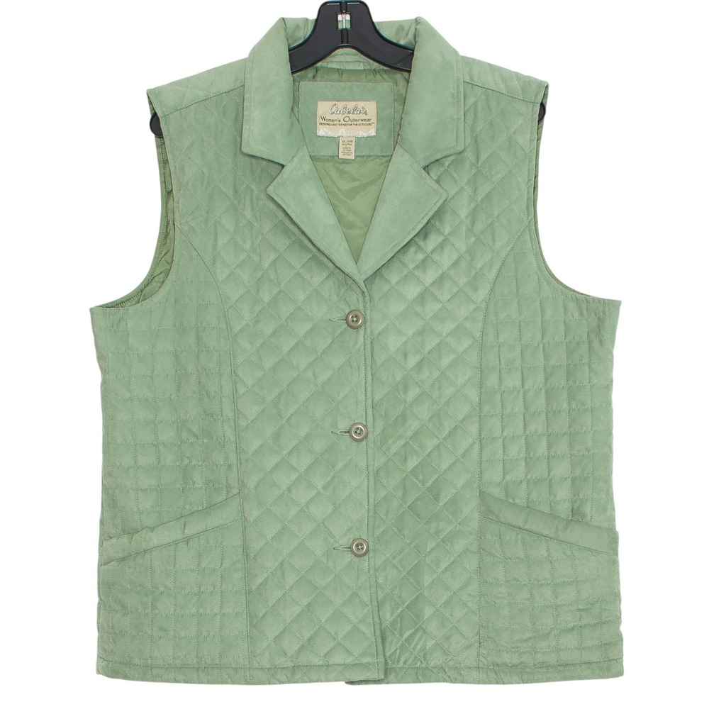 Cabelas Vest Faux Suede‎ Quilted Cottage Academia Retro Preppy Earthy Green XL